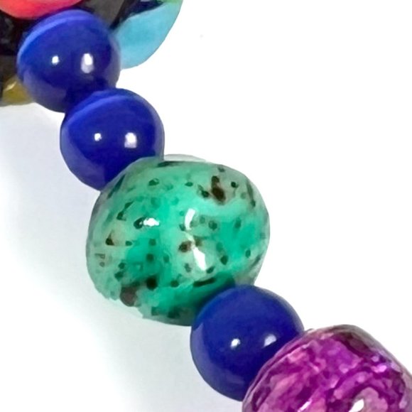 Blue Cinnabar Vase Bead Necklace w/ Blue Cats Eye Beads & Glass Lampwork Beads - Picture 11 of 12